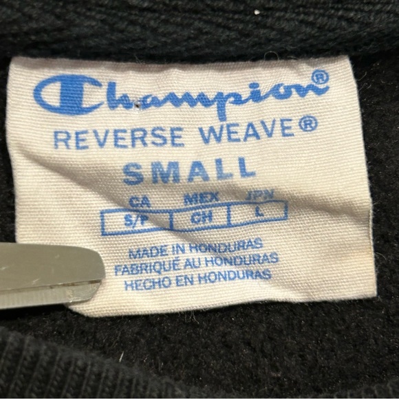 Champion Reverse Weave Crewneck Sweatshirt Black Blue Script Logo Size Small - Picture 4 of 4